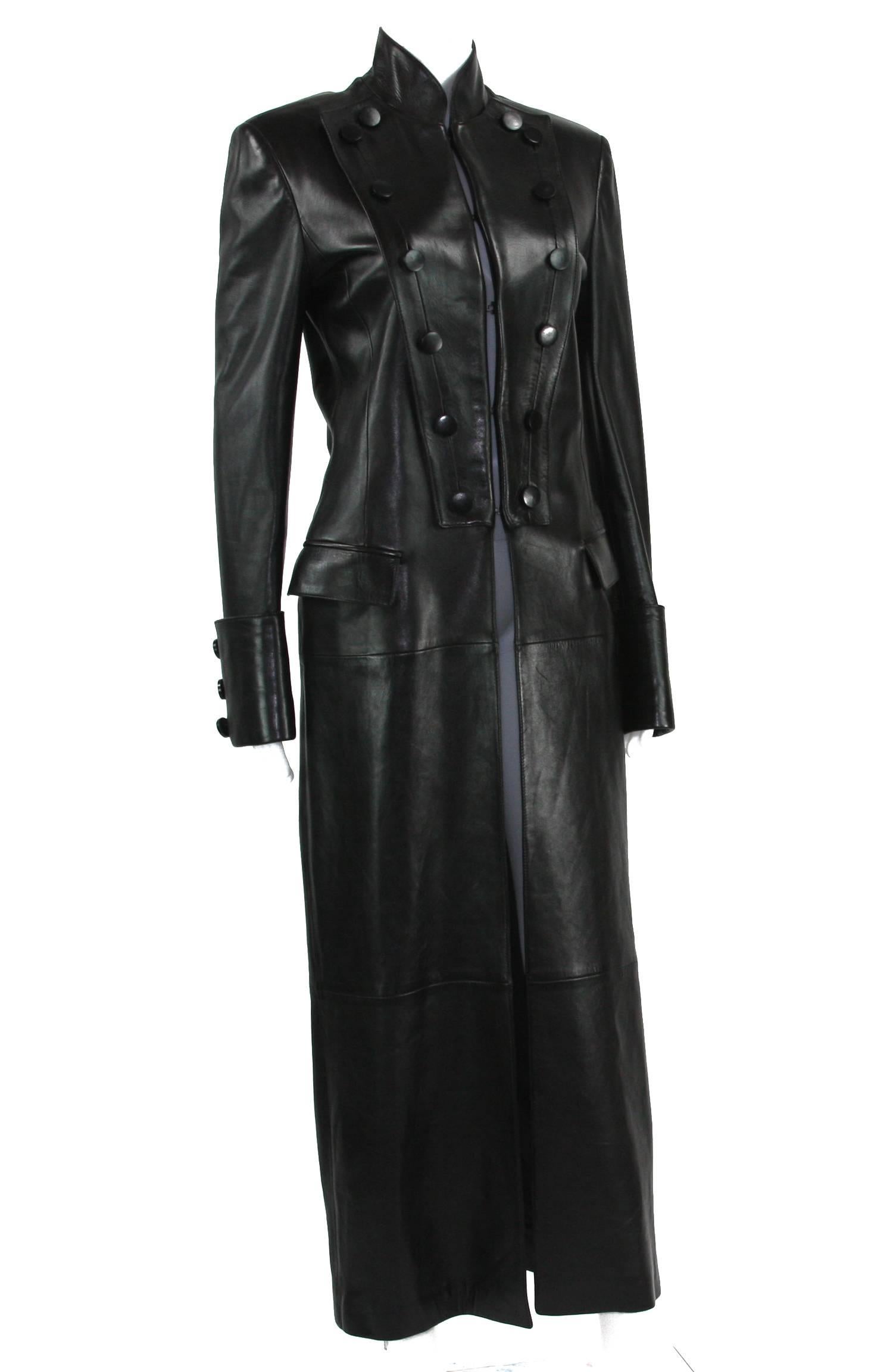Tom Ford for Yves Saint Laurent F/W 2001 Black Leather Long Military ...