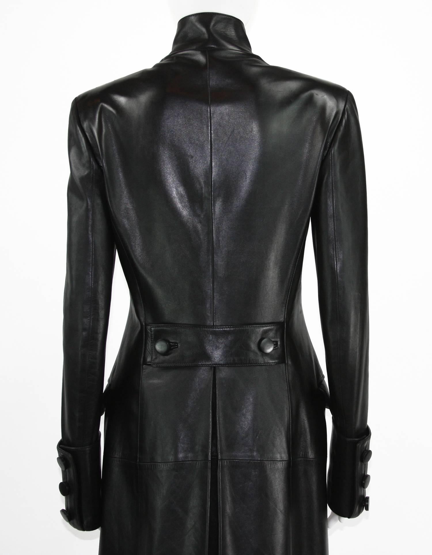 Women's Tom Ford for Yves Saint Laurent F/W 2001 Black Leather Long Military Style Coat For Sale