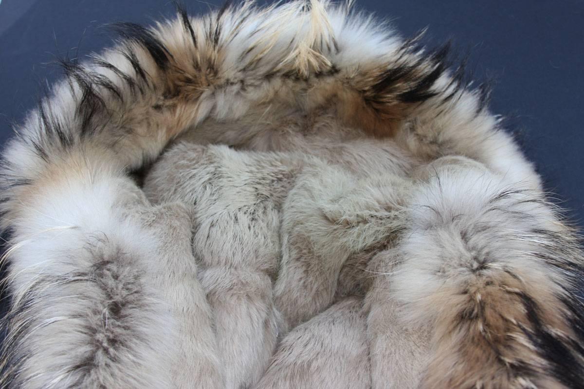 New ETRO Jacquared Detachable Fur Rabbit Lining Raccoon Hooded Beige Coat 4