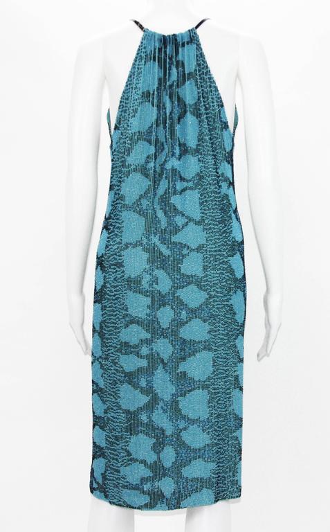 Blue Tom Ford for Gucci S/S 2000 Campaign Fully Beaded Python Cocktail Dress 42 For Sale