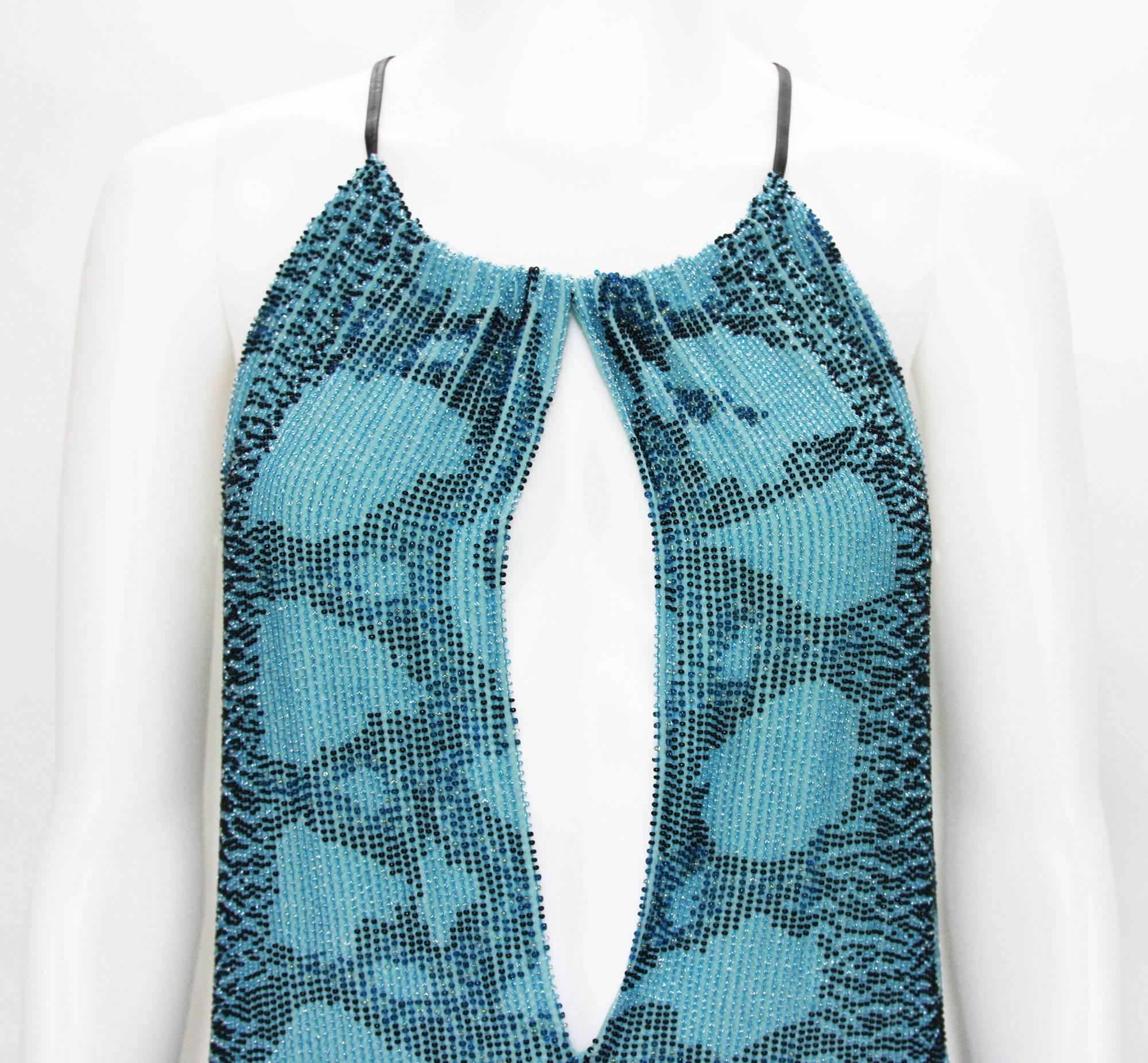 Blue Tom Ford for Gucci S/S 2000 Campaign Fully Beaded Python Cocktail Dress 42 For Sale