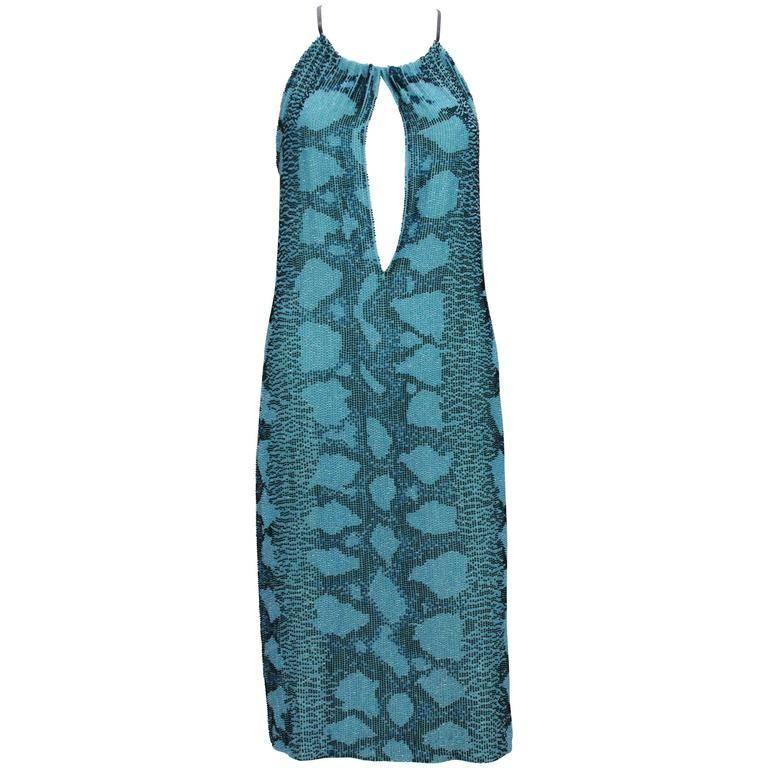 Tom Ford for Gucci S/S 2000 Campaign Fully Beaded Snake Cocktail Dress 42 For Sale