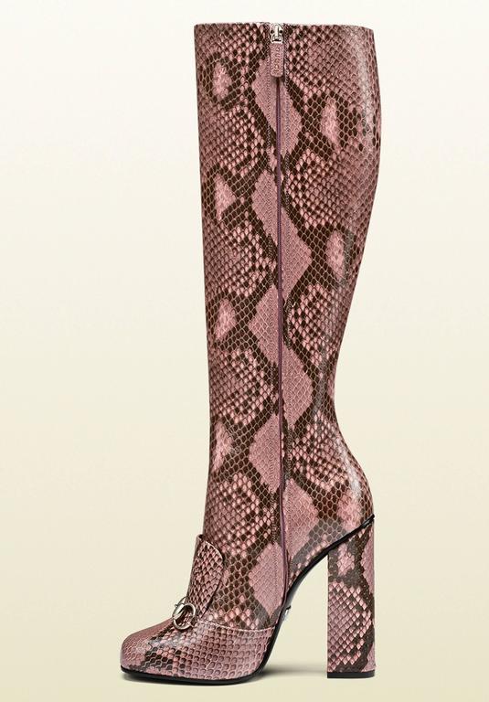 New GUCCI Campaign Python Horsebit Knee High Boots Pink 39.5 - US