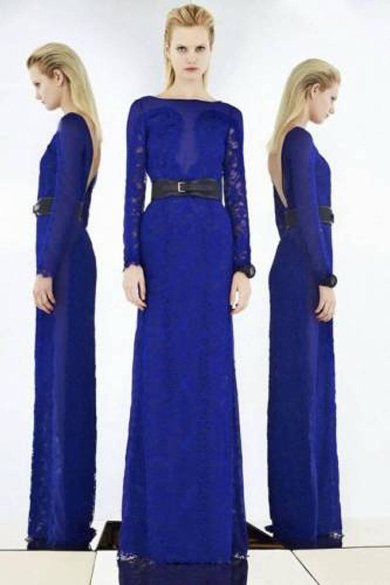 New Emilio Pucci Lace Cheer Blue Dress Gown It. 40 - US 4 In New Condition For Sale In Montgomery, TX