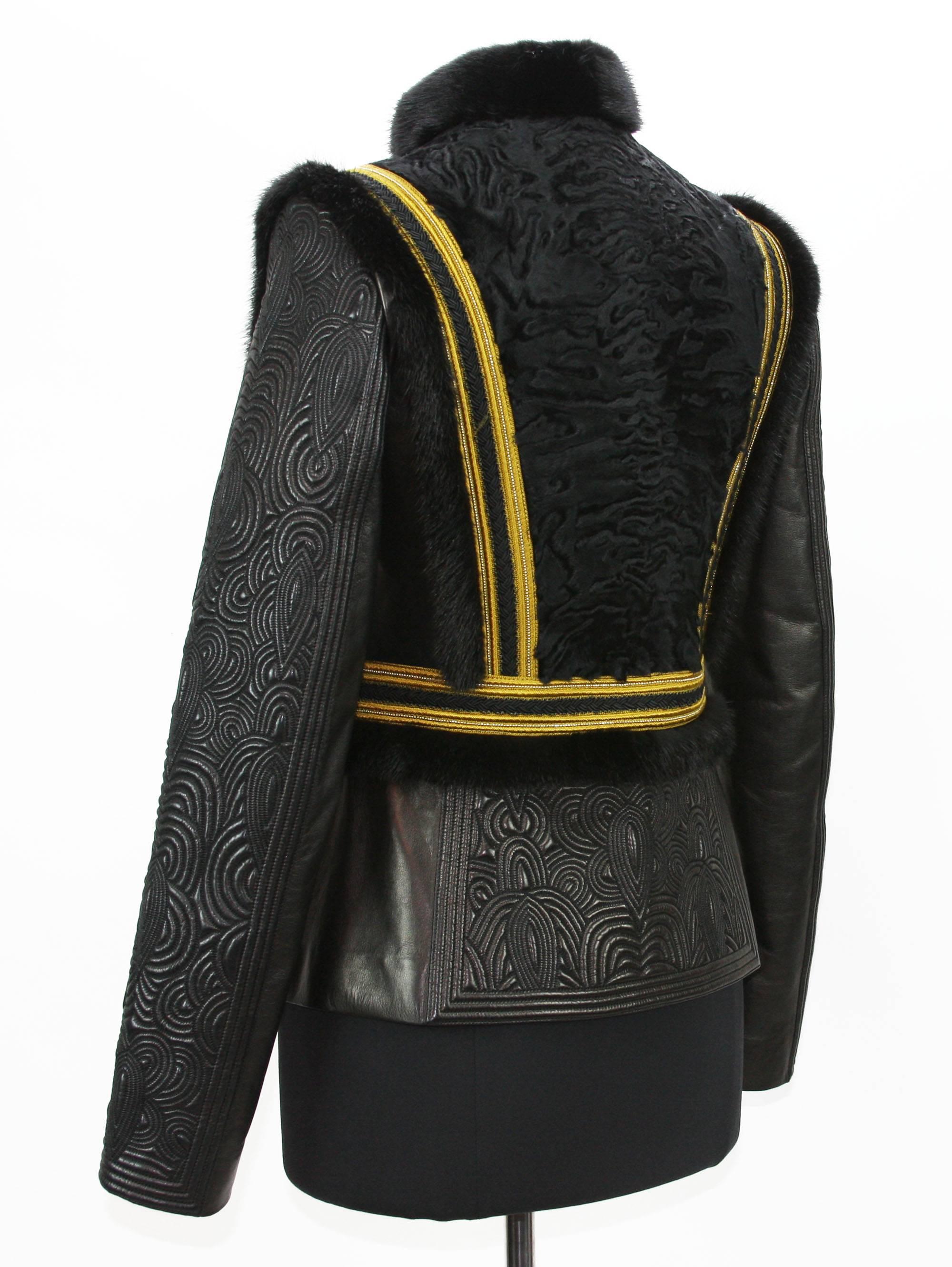 Black NEW Exquisite $7650 ETRO Embossed Leather Mink Fur Lamb Jacket It.42 - US 6 For Sale