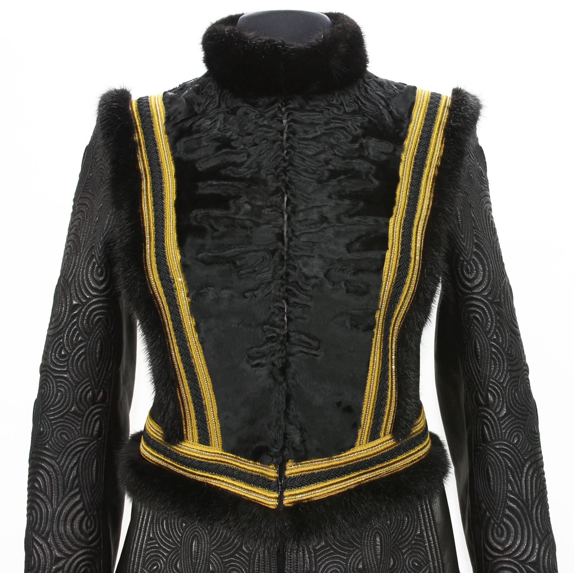 Women's NEW Exquisite $7650 ETRO Embossed Leather Mink Fur Lamb Jacket It.42 - US 6 For Sale