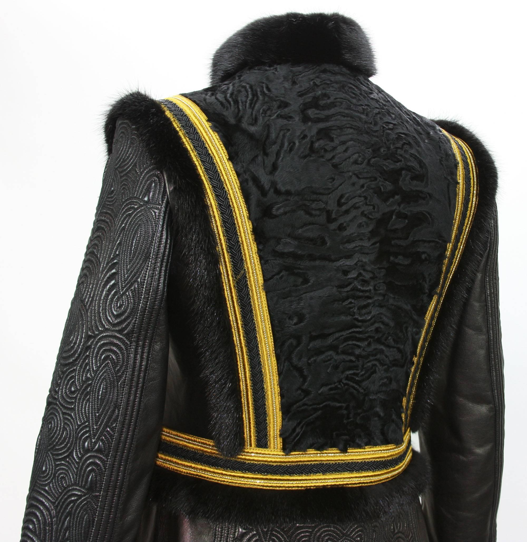 NEW Exquisite $7650 ETRO Embossed Leather Mink Fur Lamb Jacket It.42 - US 6 For Sale 3