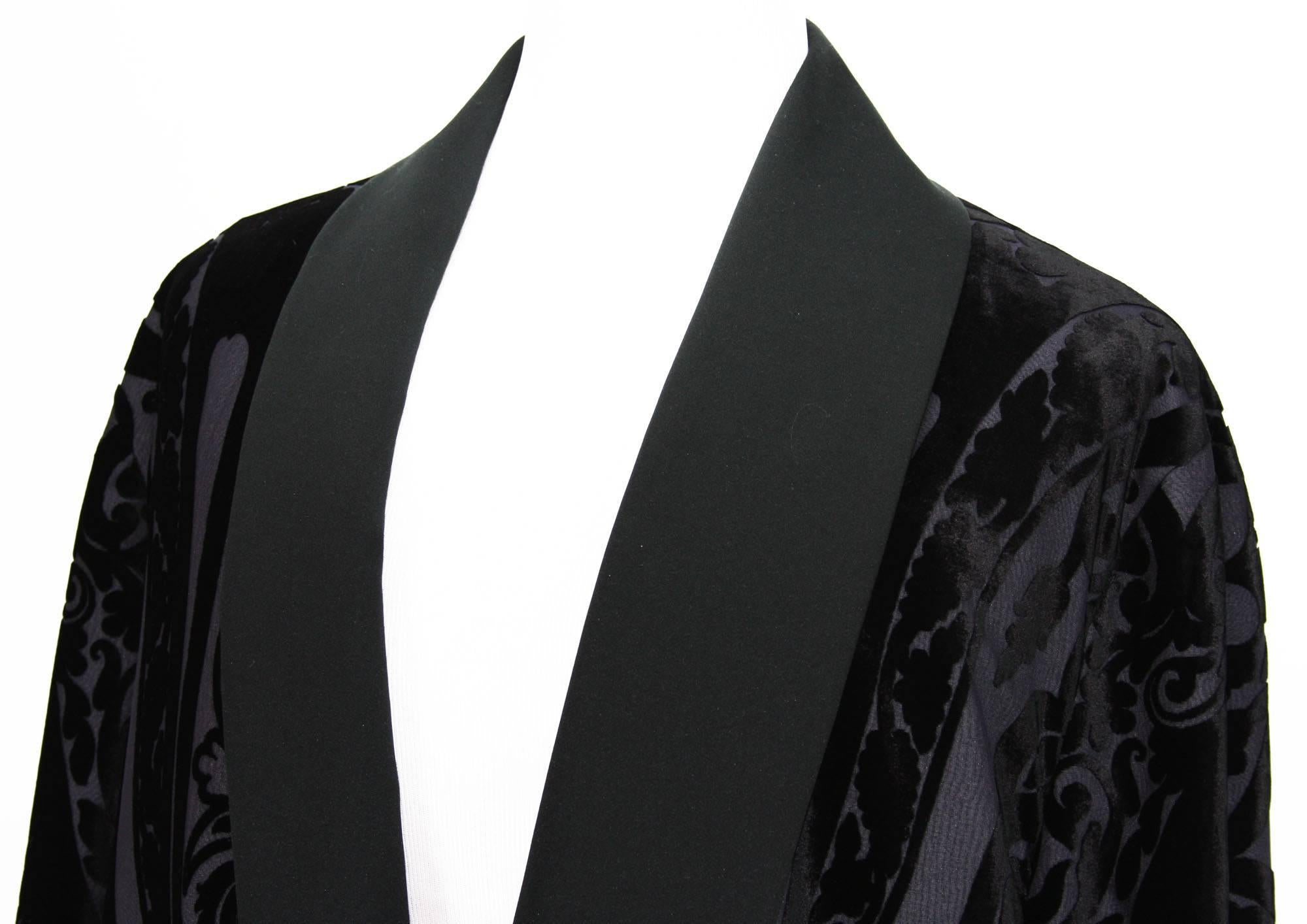 New ETRO Runway Men's Robe Kimono Coat Black Velvet Satin Lapel It.50 - US 40 1