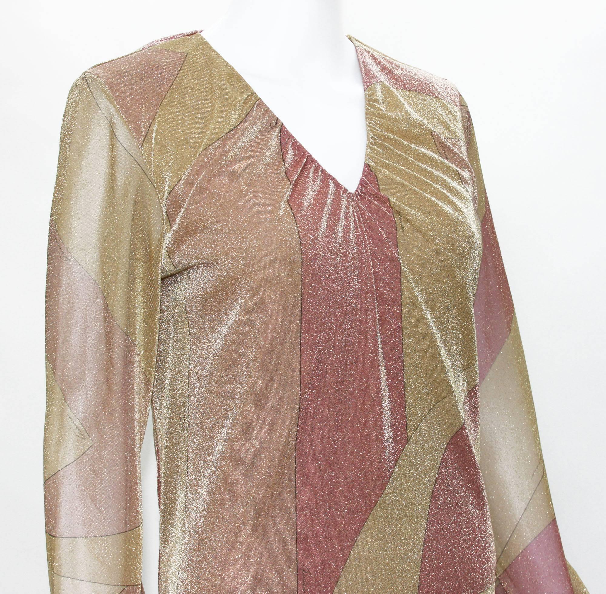 New F/W 2000 Tom Ford for Gucci Runway Lycra Metallic Cocktail Dress It 46 US 10 In New Condition For Sale In Montgomery, TX