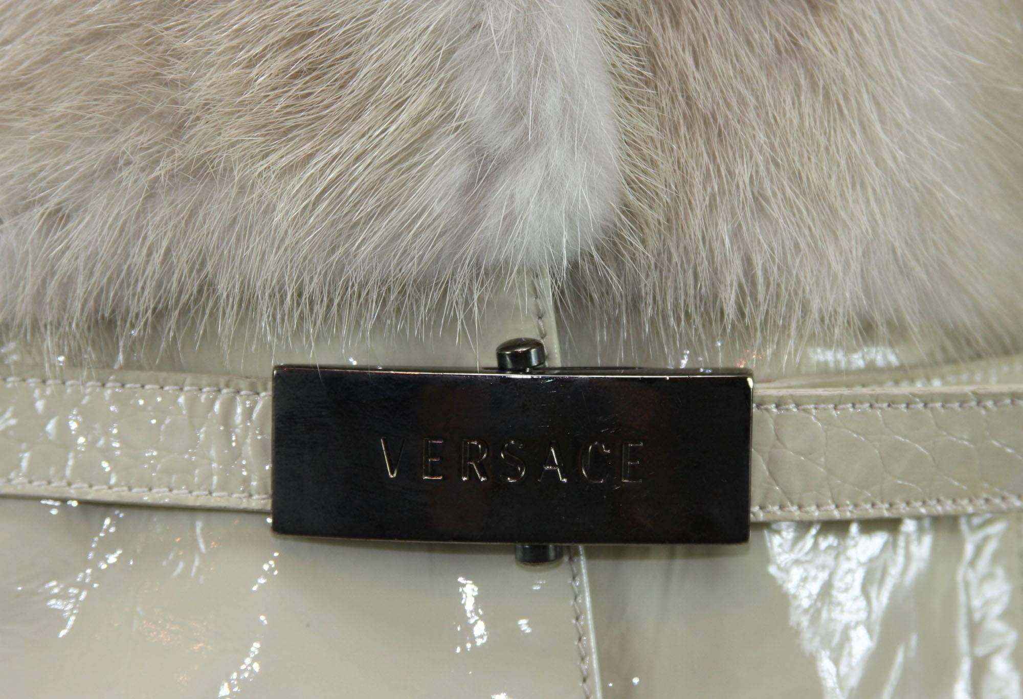 Brown New VERSACE Mink Patent Leather Cream Jacket with Belt 40 - 6