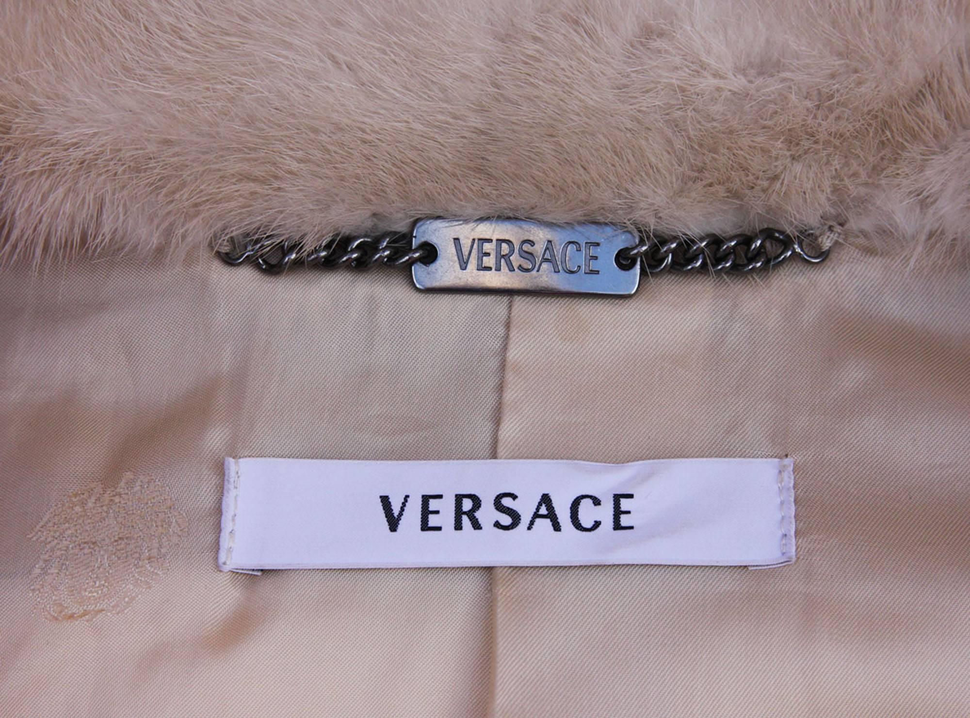 Women's New VERSACE Mink Patent Leather Cream Jacket with Belt 40 - 6