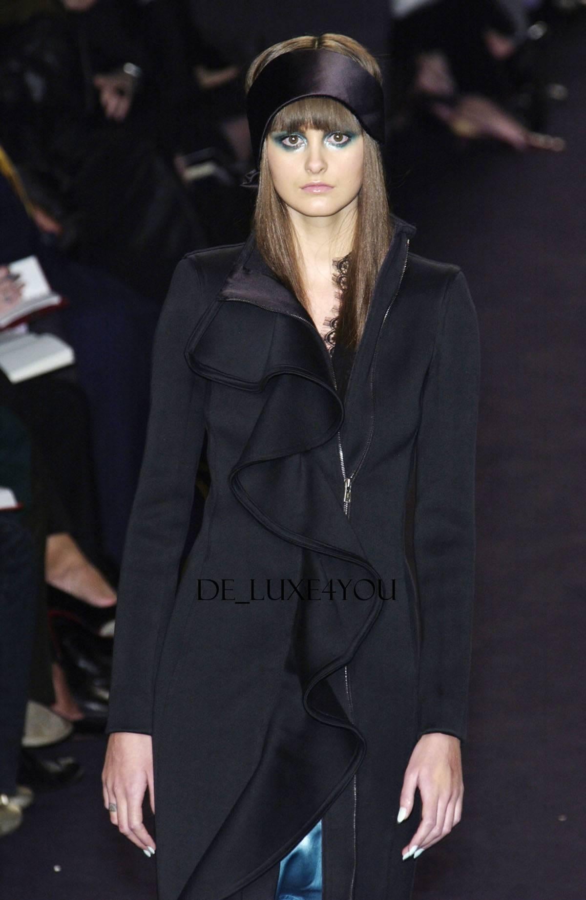 TOM FORD for YVES SAINT LAURENT F/W 2003 Black Leather Ruffle Coat Fr.36 US 4 In Excellent Condition In Montgomery, TX
