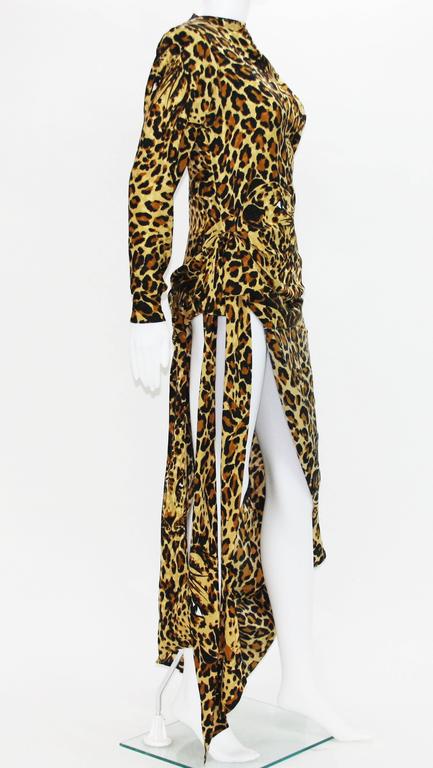 saint laurent leopard-print silk-chiffon maxi dress Yves Saint Laurent Runway F/W 1982/83 Leopard Silk Gown High Slit Scarf Fr.  42