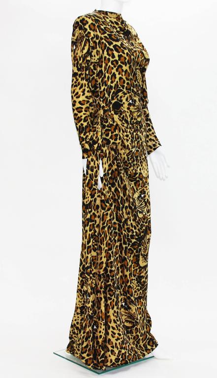 saint laurent leopard-print silk-chiffon maxi dress Saint Laurent Leopard Silk Kaftan in Brown