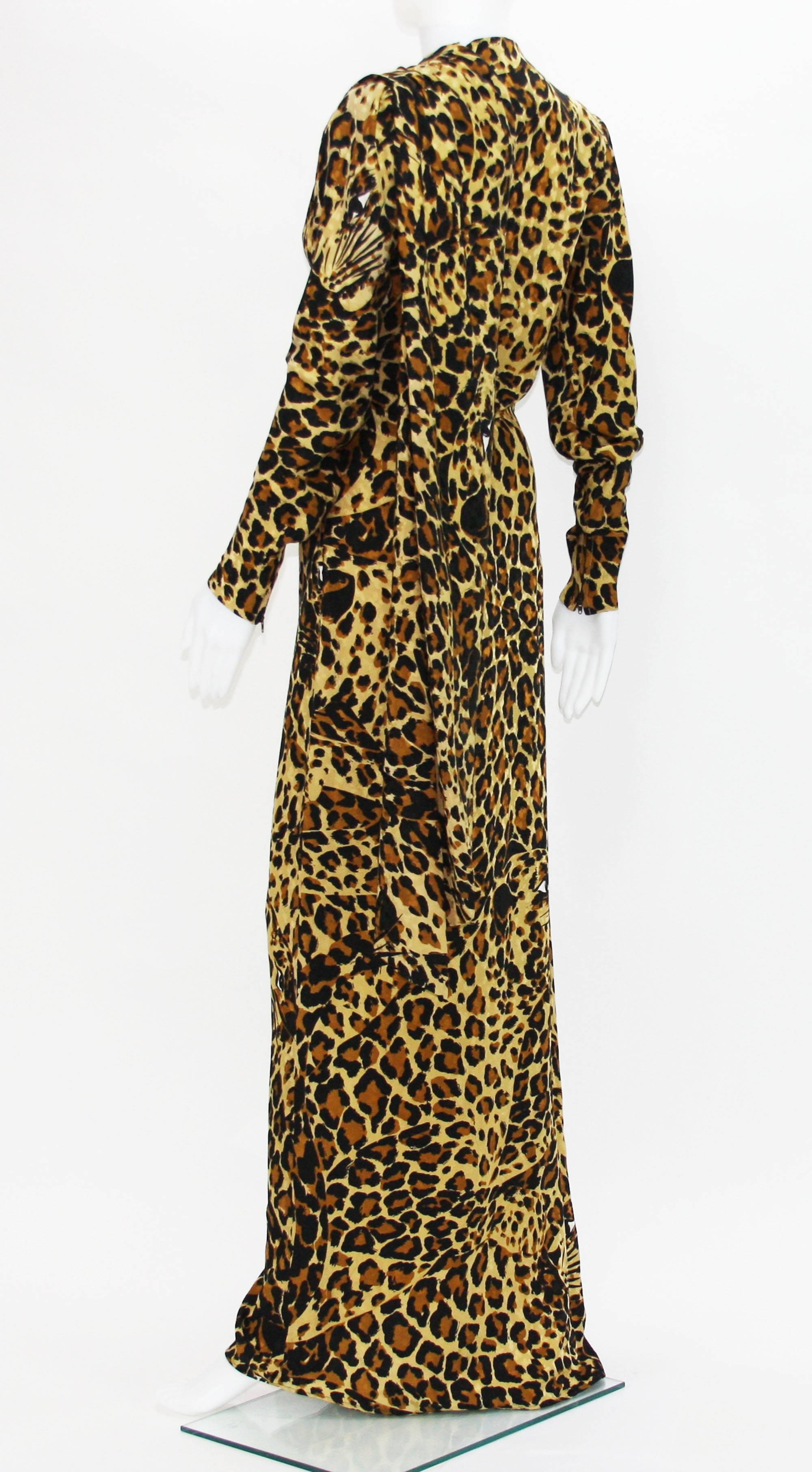 Women's Yves Saint Laurent Runway F/W 1982/83 Leopard Silk Gown with High Slit Scarf Fr. For Sale