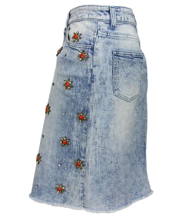 GUCCI Crystal-Embellished Stretch Denim Skirt Recreated After 1999 size 40  - 4 For Sale at 1stDibs