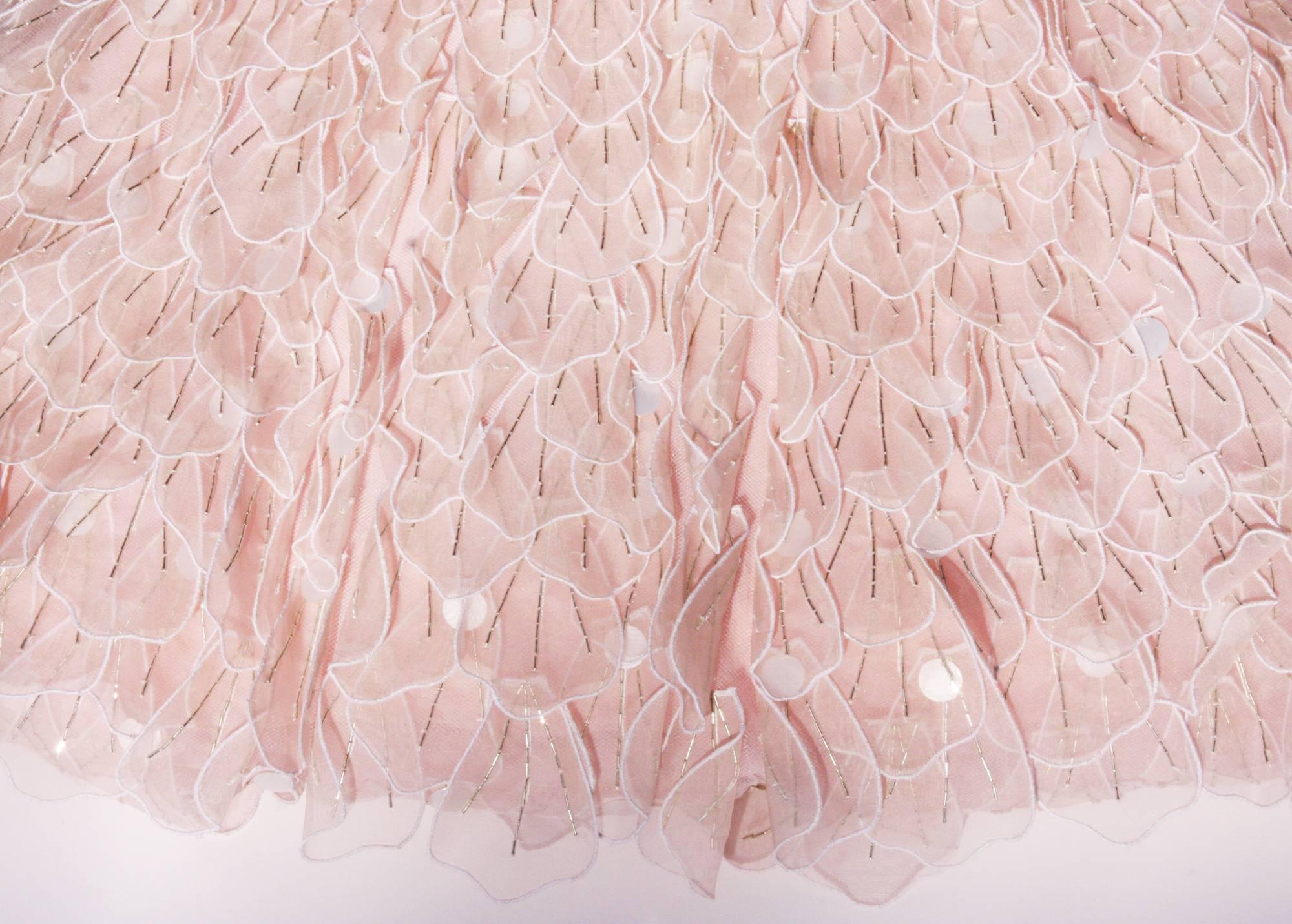 New OSCAR DE LA RENTA Bead Embellished Corset Pale Pink Silk Flare Dress  In New Condition In Montgomery, TX