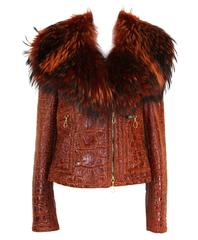 New Iconic Gianfranco Ferre 1993 Croc Embossed Shearling Lamb Cognac Fur Jacket