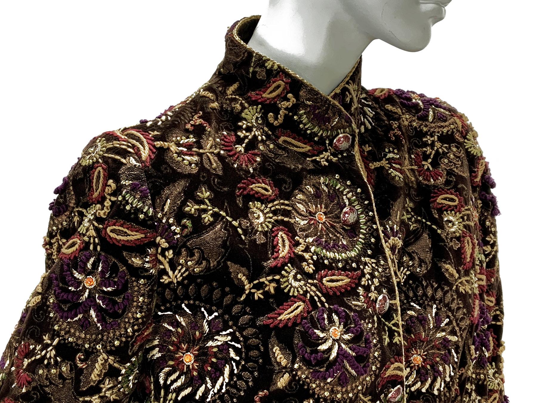 Manteau Oscar De La Renta F/W 2003 couleur chocolat foncé richement orné US 12 en vente 5