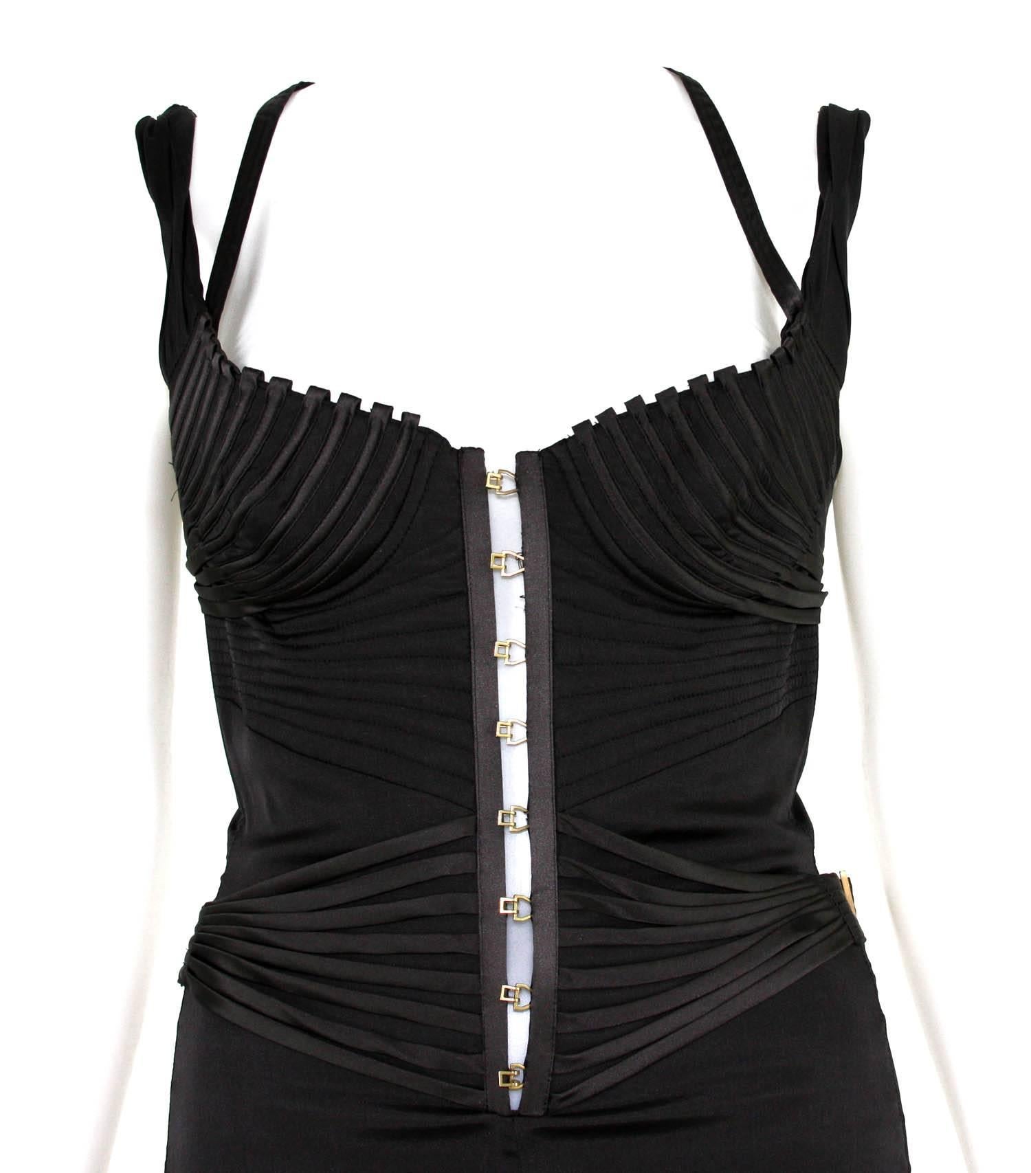 Black Tom Ford for Gucci 2003 Collection Silk Corset Top Cocktail Dress 40 For Sale