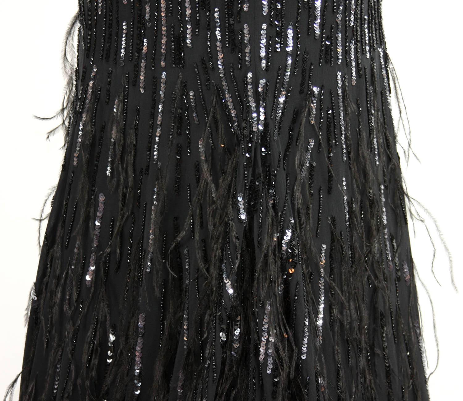 Women's NWT Roberto Cavalli Feather Beads Embellished Silk-Chiffon Open Back Gown 40 For Sale