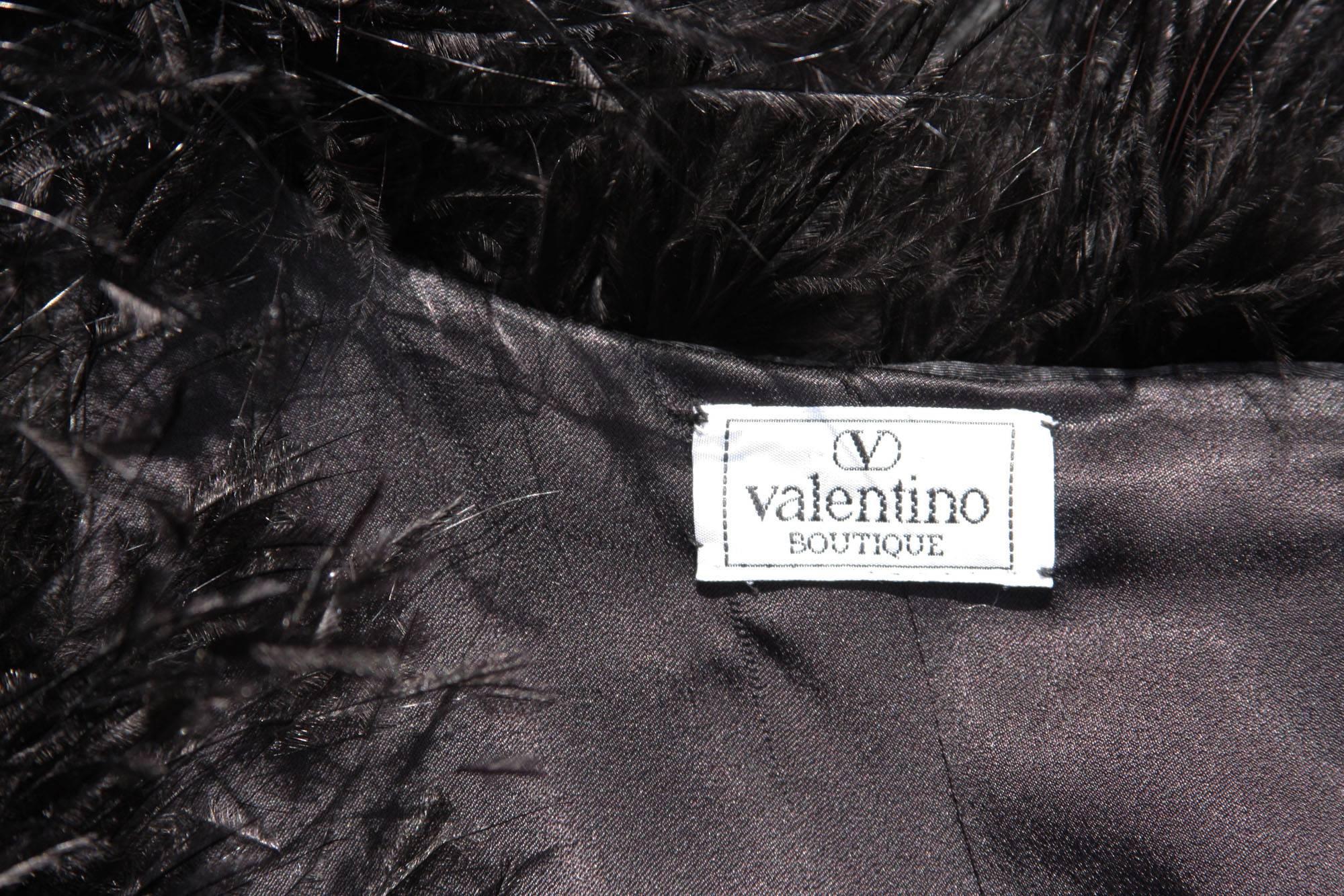 Valentino Boutique 80's Silk Taffeta Feathers Black Gown 1