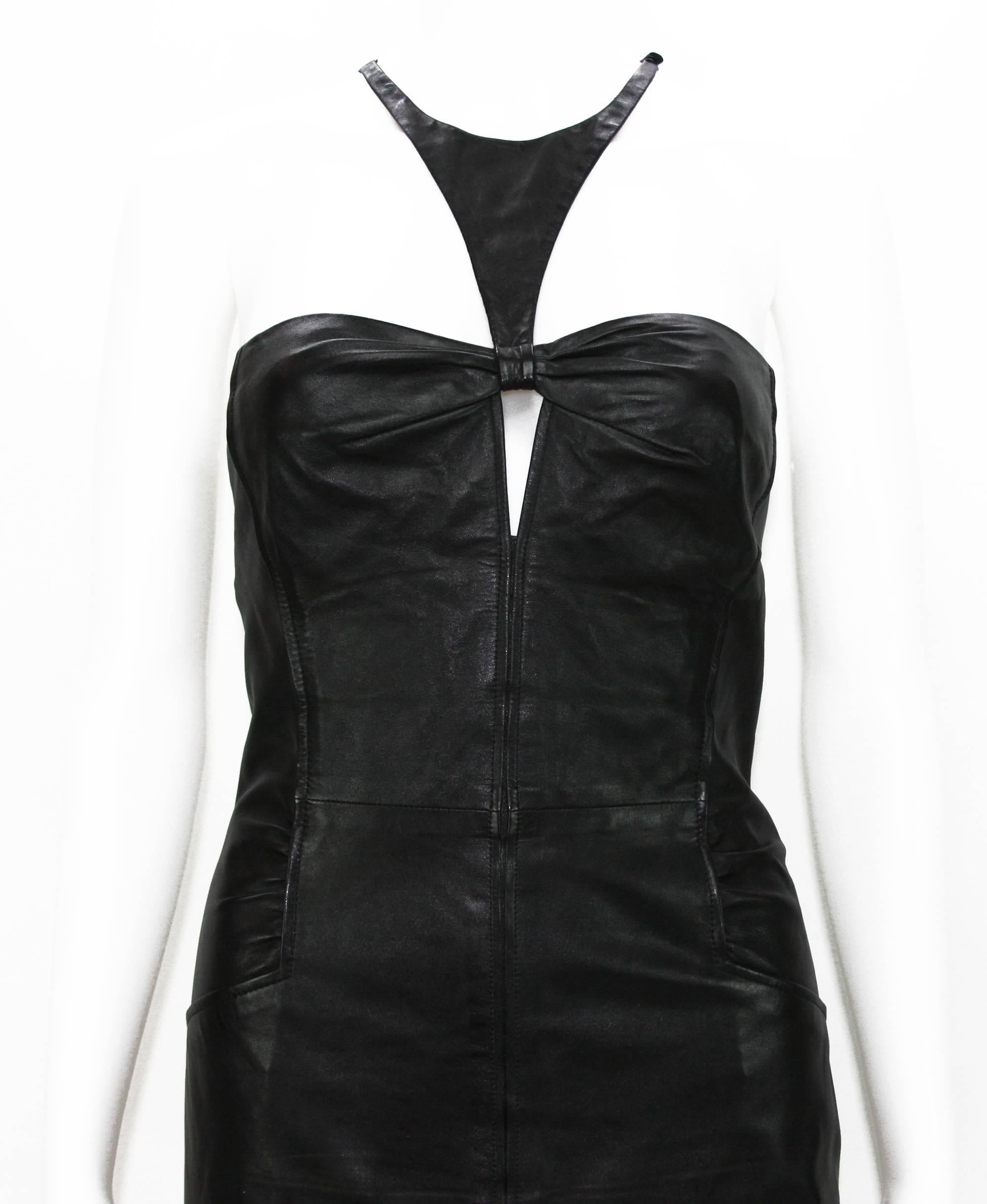 Tom Ford for Gucci 2004 Collection Black Leather Cocktail Dress It. 44 - US 8 For Sale 1