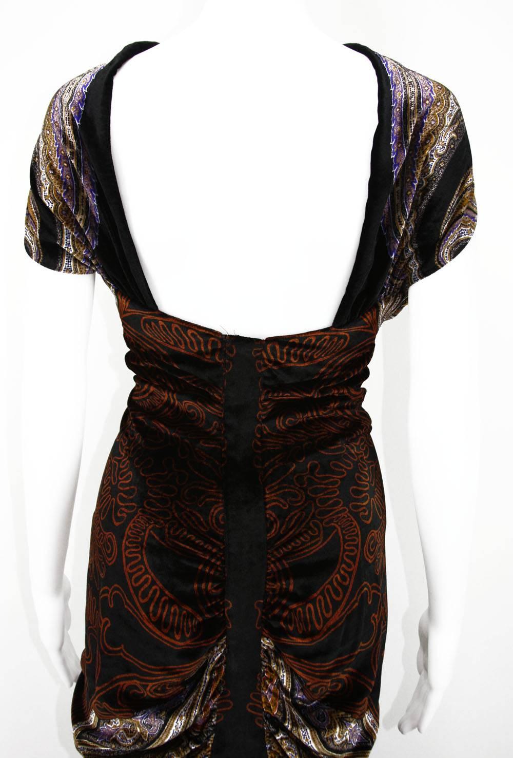 New Etro Runway Red Carpet Velvet Print Dress Gown Italian 40 - US 4 In New Condition For Sale In Montgomery, TX