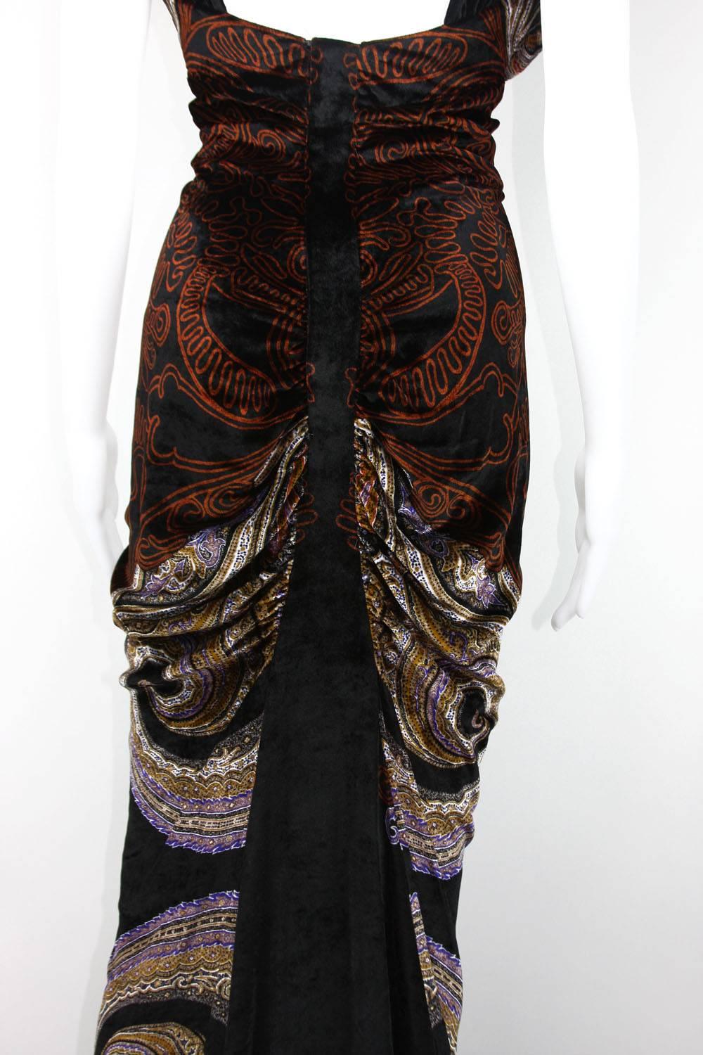 Women's New Etro Runway Red Carpet Velvet Print Dress Gown Italian 40 - US 4 For Sale