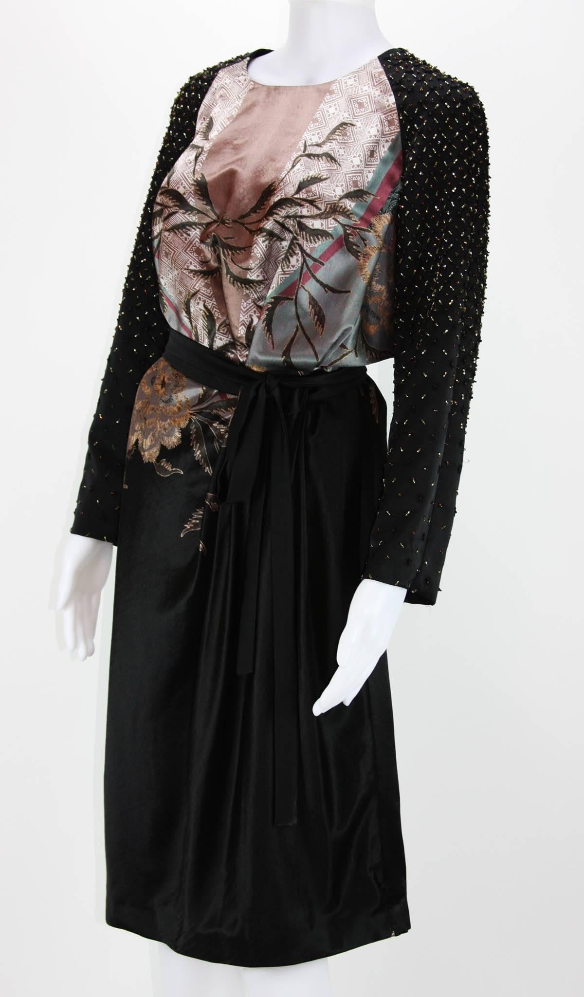 Nuevo Etro Vestido de noche negro con cinturón bordado y cuentas italiano 44 - US 8/10 Negro en venta