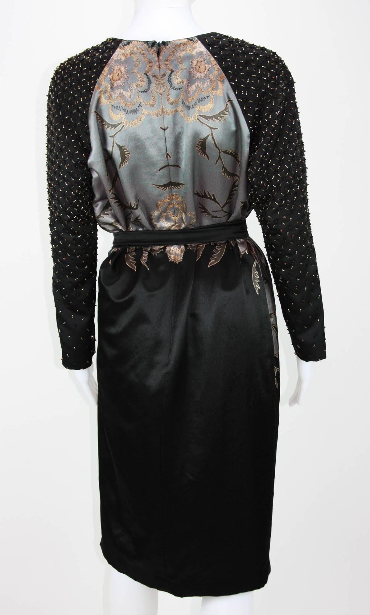 Women's New Etro Beaded and Embroidered Belted Black Evening Dress Italian 44 - US 8/10 For Sale