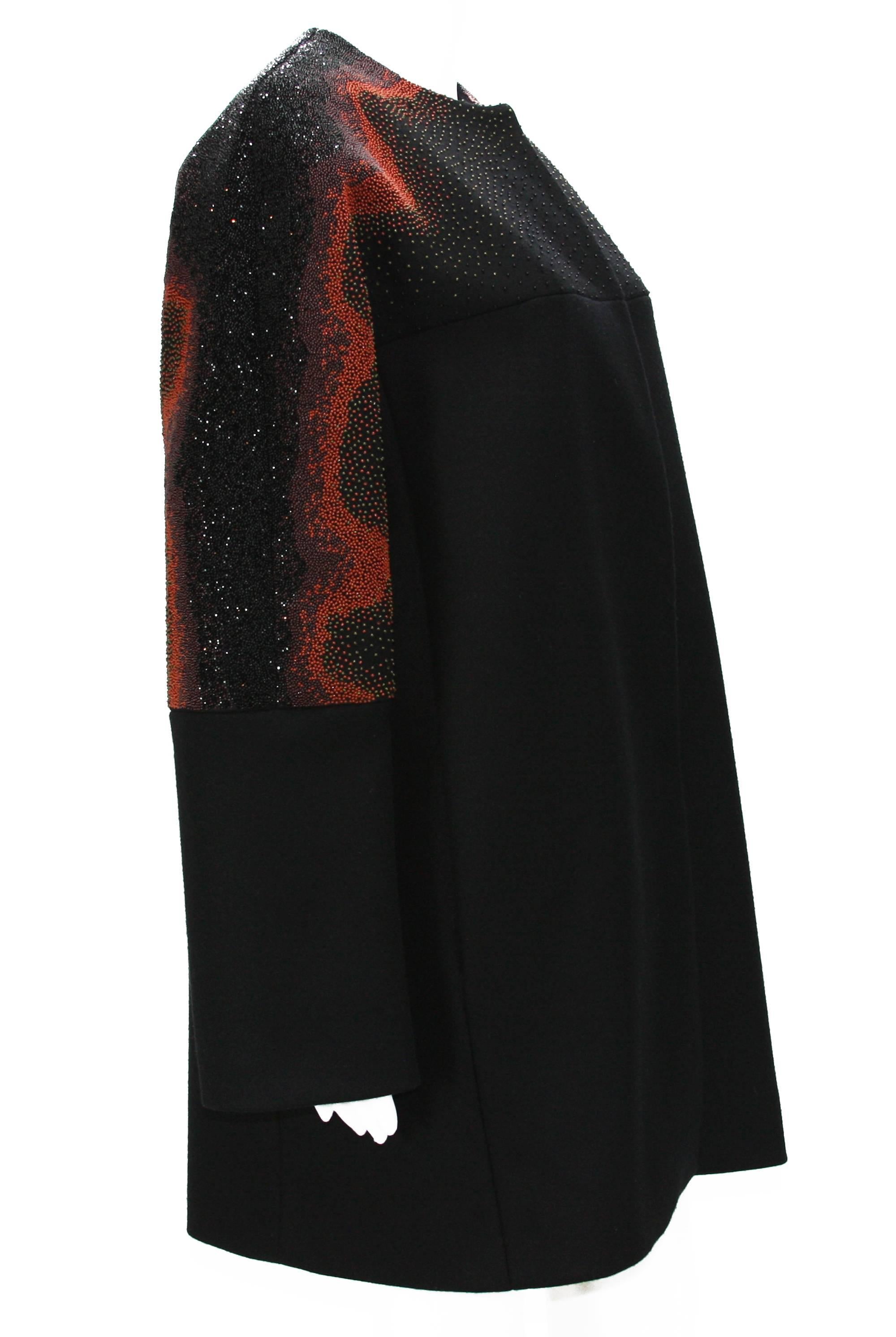 Women's New Etro Runway Micro-Beaded Wool Black Orange Coat