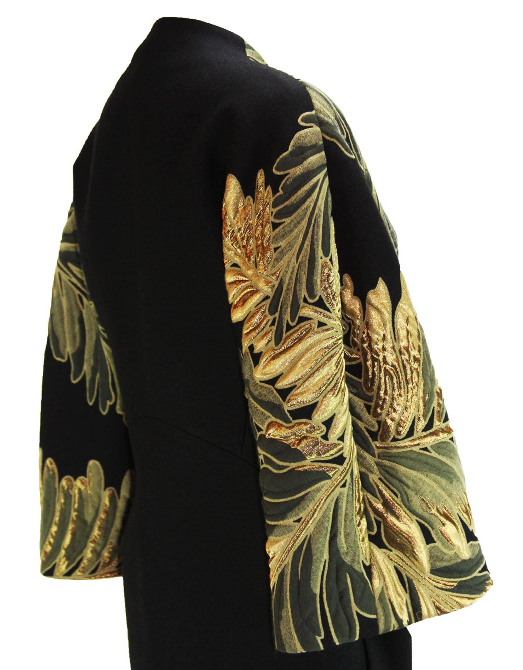 Women's New GUCCI Runway Jacquard Wool Fern Motif Black Coat It. 40 - US 4/6 For Sale
