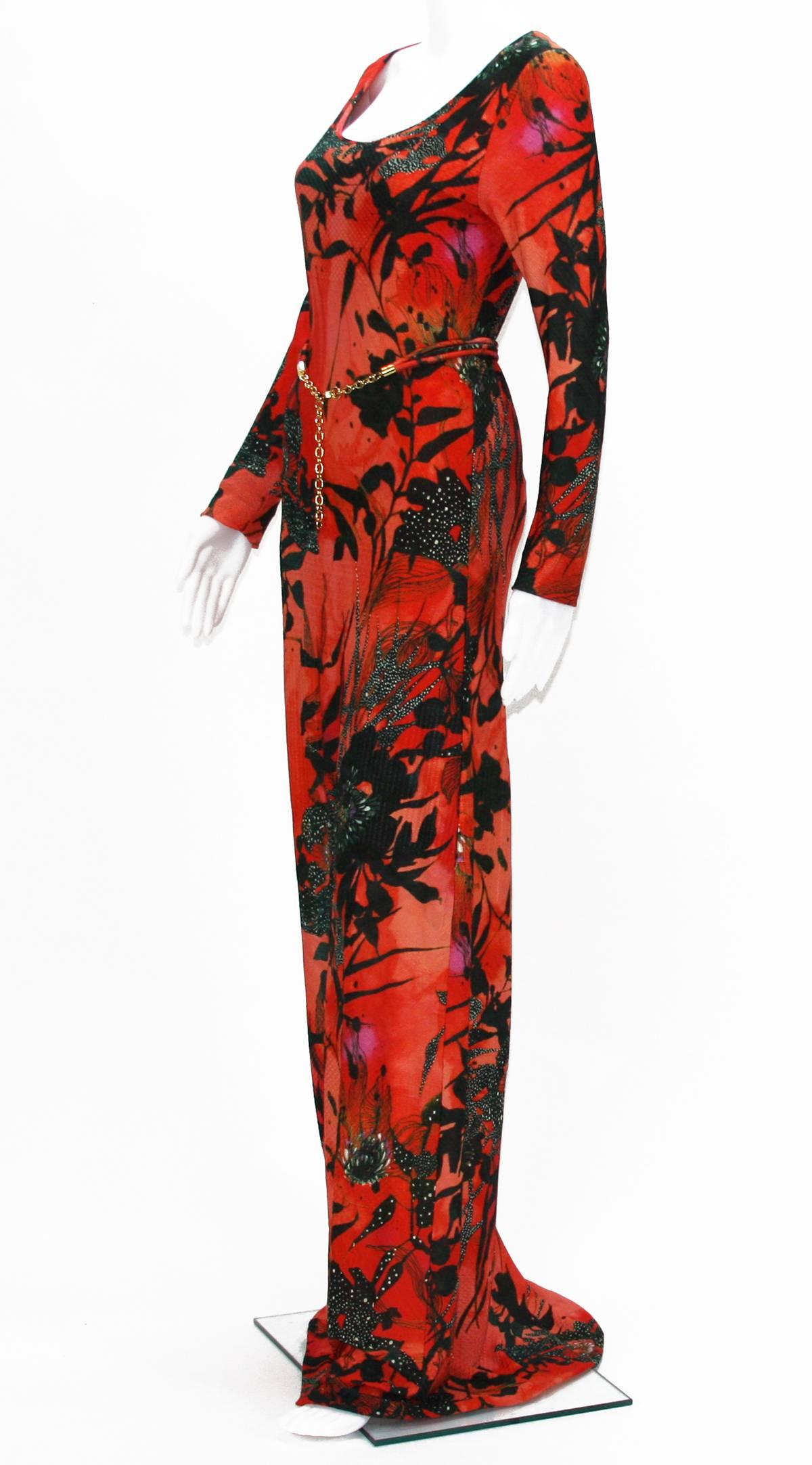 New ETRO Jersey Red Black Long Dress
Italian Size 42 – US 6
Main Colors – Orange/Red, Black
Stretch Jersey Fabric
Floral Print Front and Back
Long Sleeve, Slip-On Style
Detachable Belt with Gold Tone Metal Adjustable Details
Semi Lined
Made in