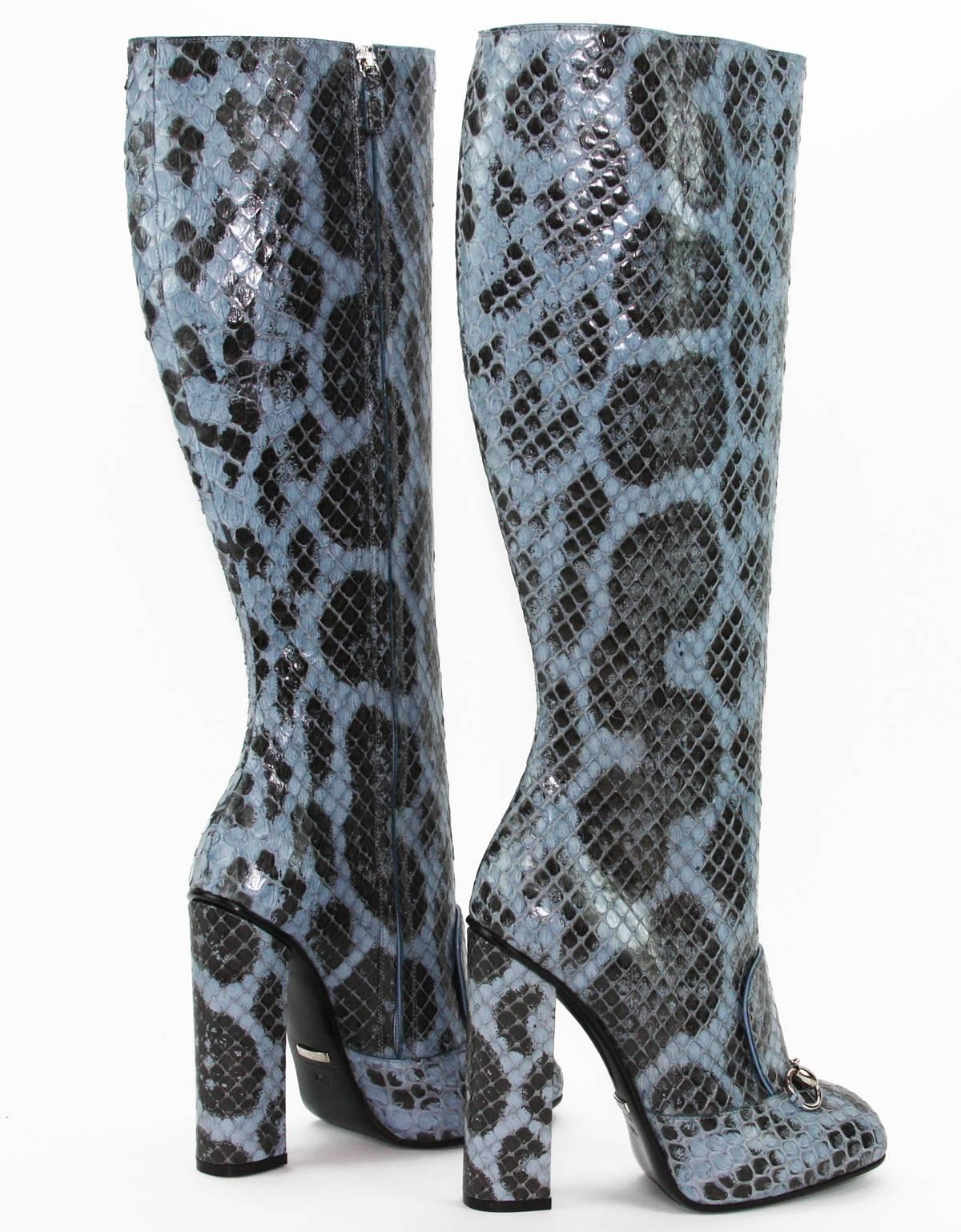 Women's NEW GUCCI Campaign $3500 Python Horsebit Knee High Boot Aquamarine 39.5 - US 10