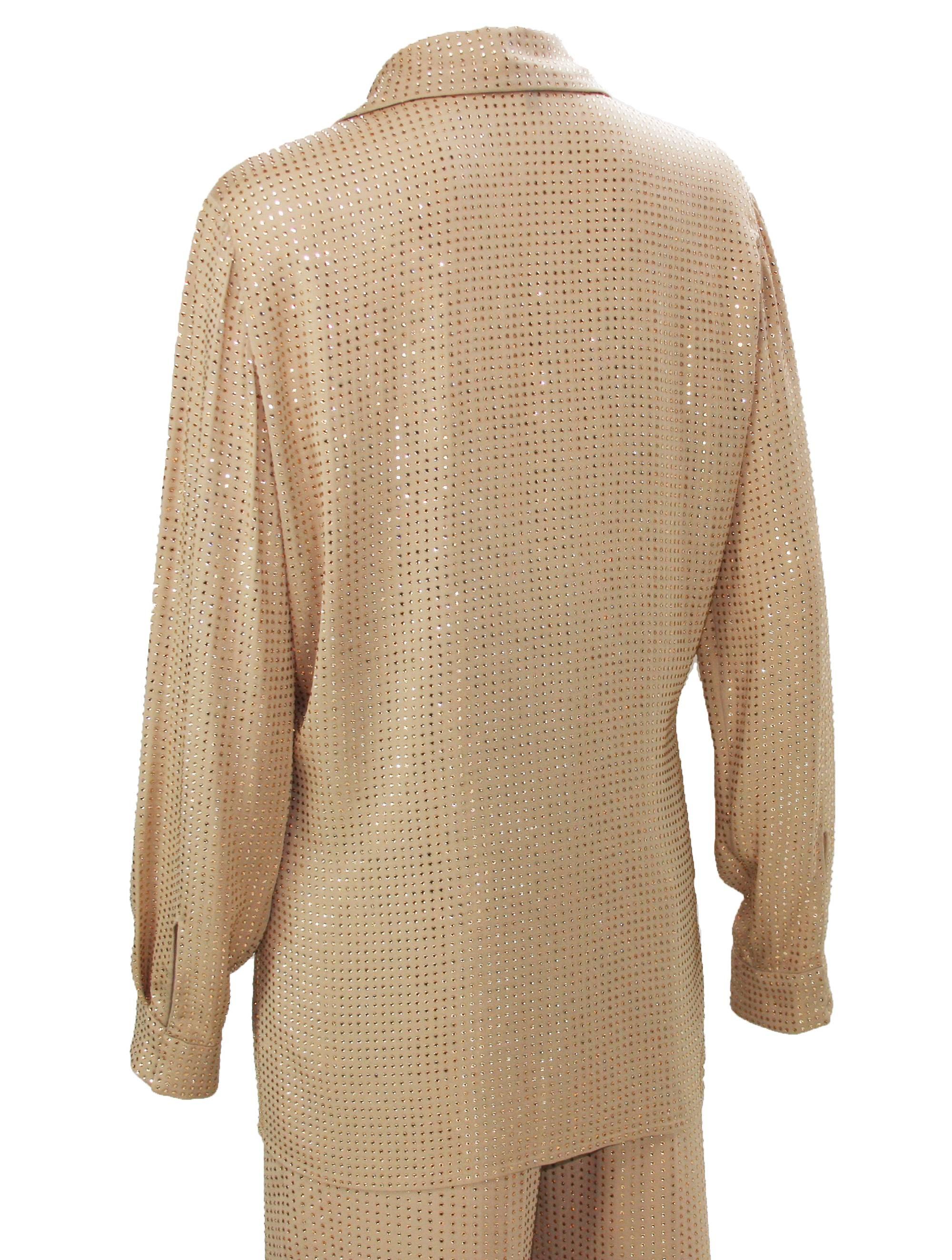 New Gucci Fully Embellished Rhinestone Tan Evening Pant Suit Italian 40 In New Condition For Sale In Montgomery, TX