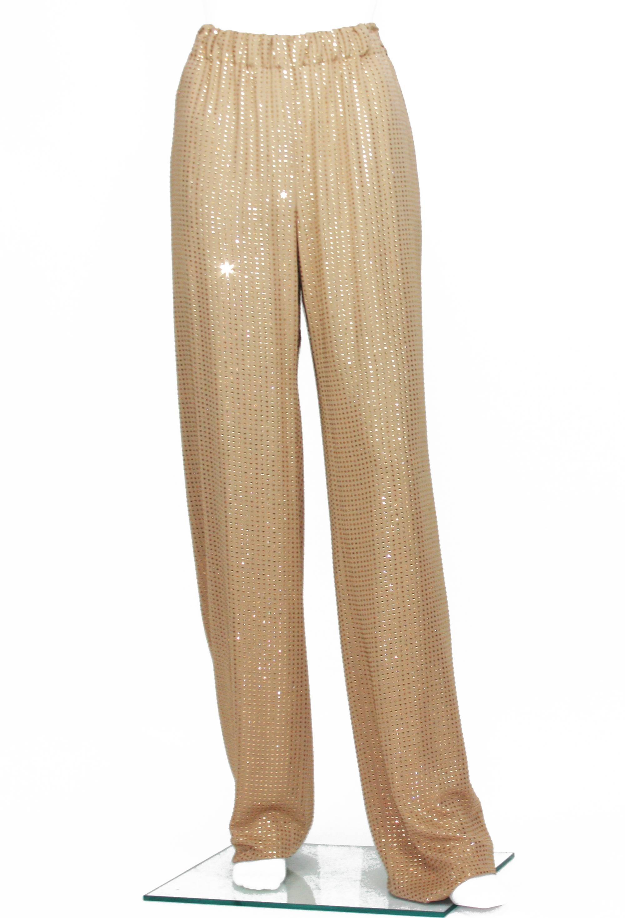 Women's New Gucci Fully Embellished Rhinestone Tan Evening Pant Suit Italian 40 For Sale