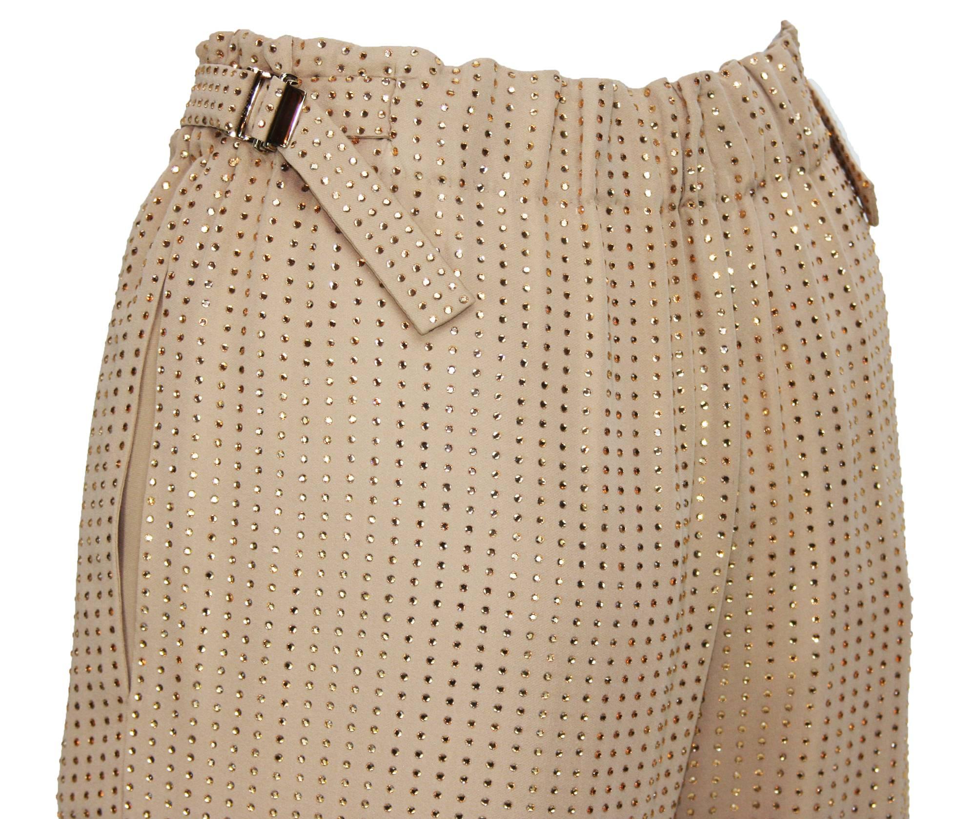New Gucci Fully Embellished Rhinestone Tan Evening Pant Suit Italian 40 For Sale 1