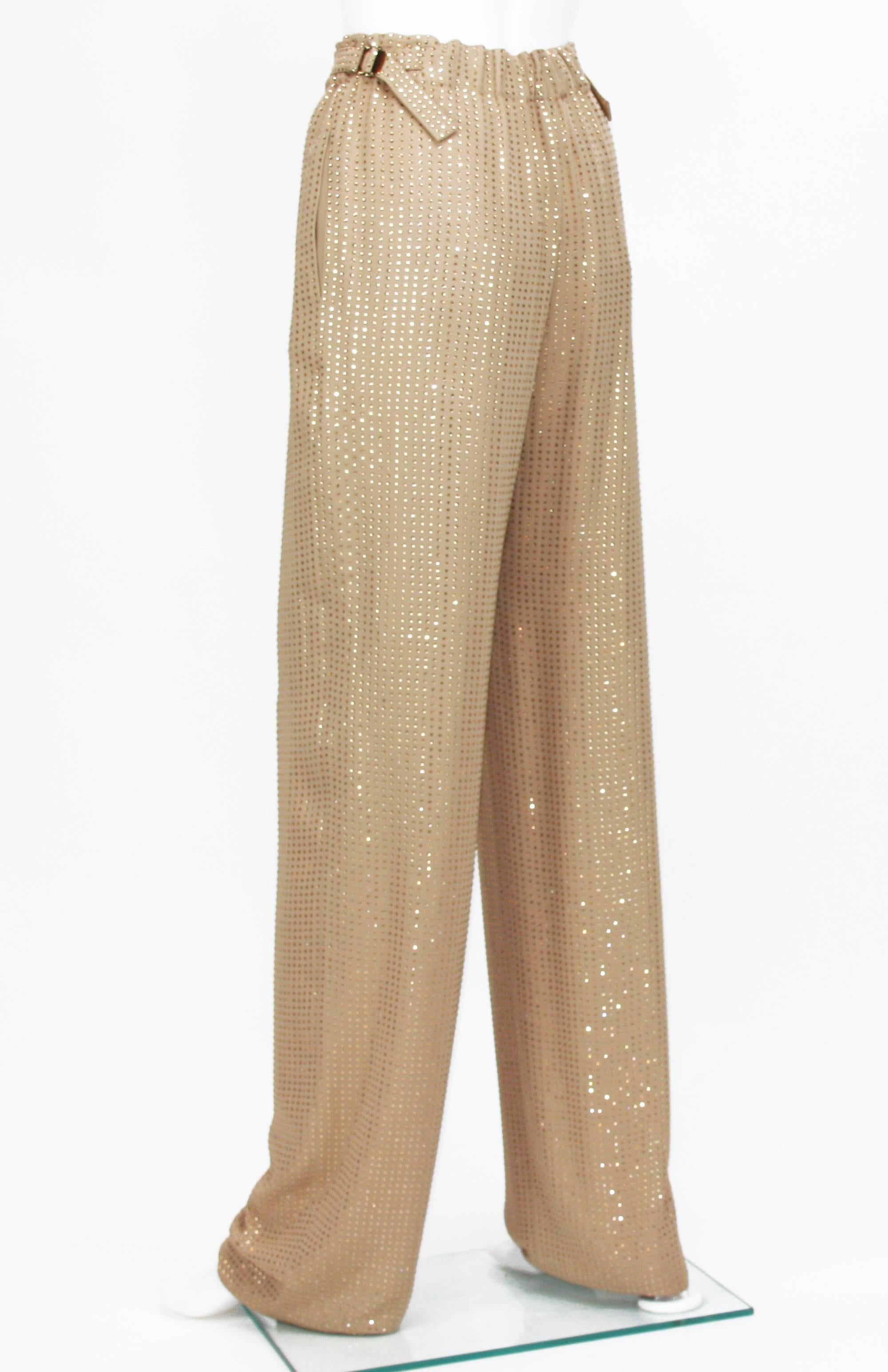 New Gucci Fully Embellished Rhinestone Tan Evening Pant Suit Italian 40 For Sale 2