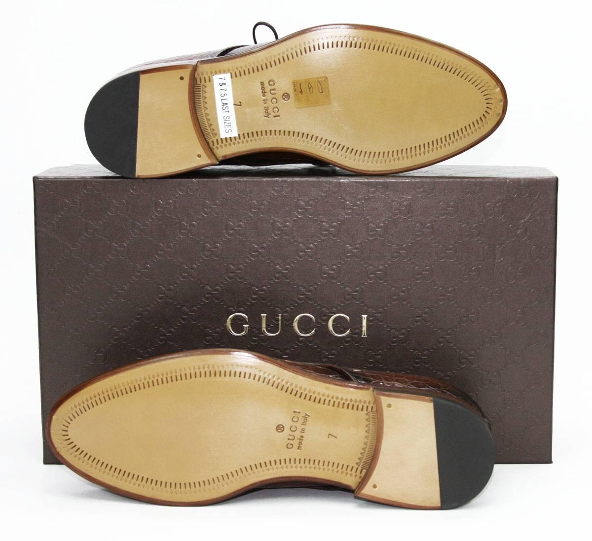 New $4000 Gucci Millennium Mens Shaded Crocodile Oxford Brown Shoes US 7.5 It 41 In New Condition In Montgomery, TX