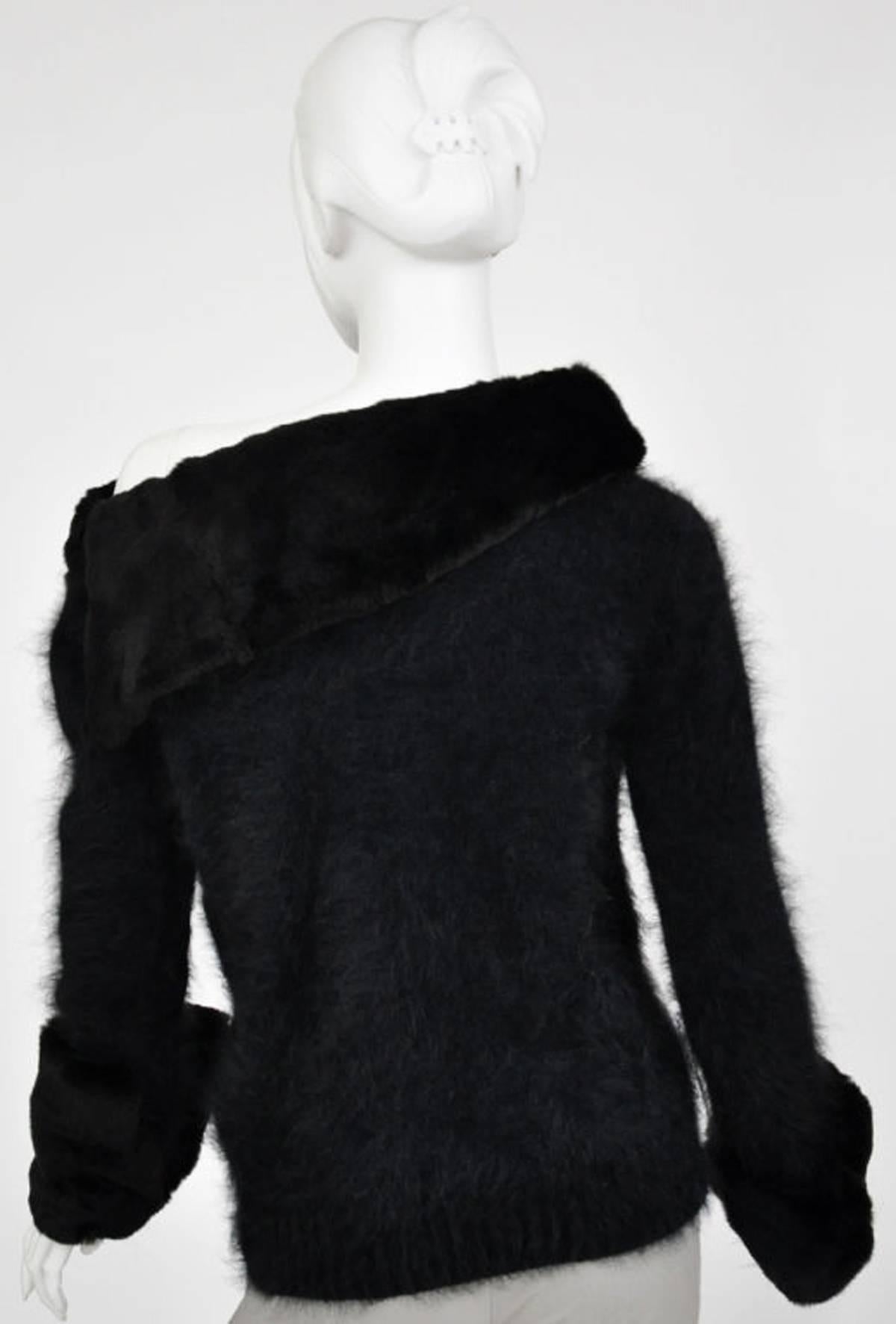 Tom Ford for Gucci Black Angora and Mink Fur Black Most Luxurious Sweater S In Excellent Condition In Montgomery, TX