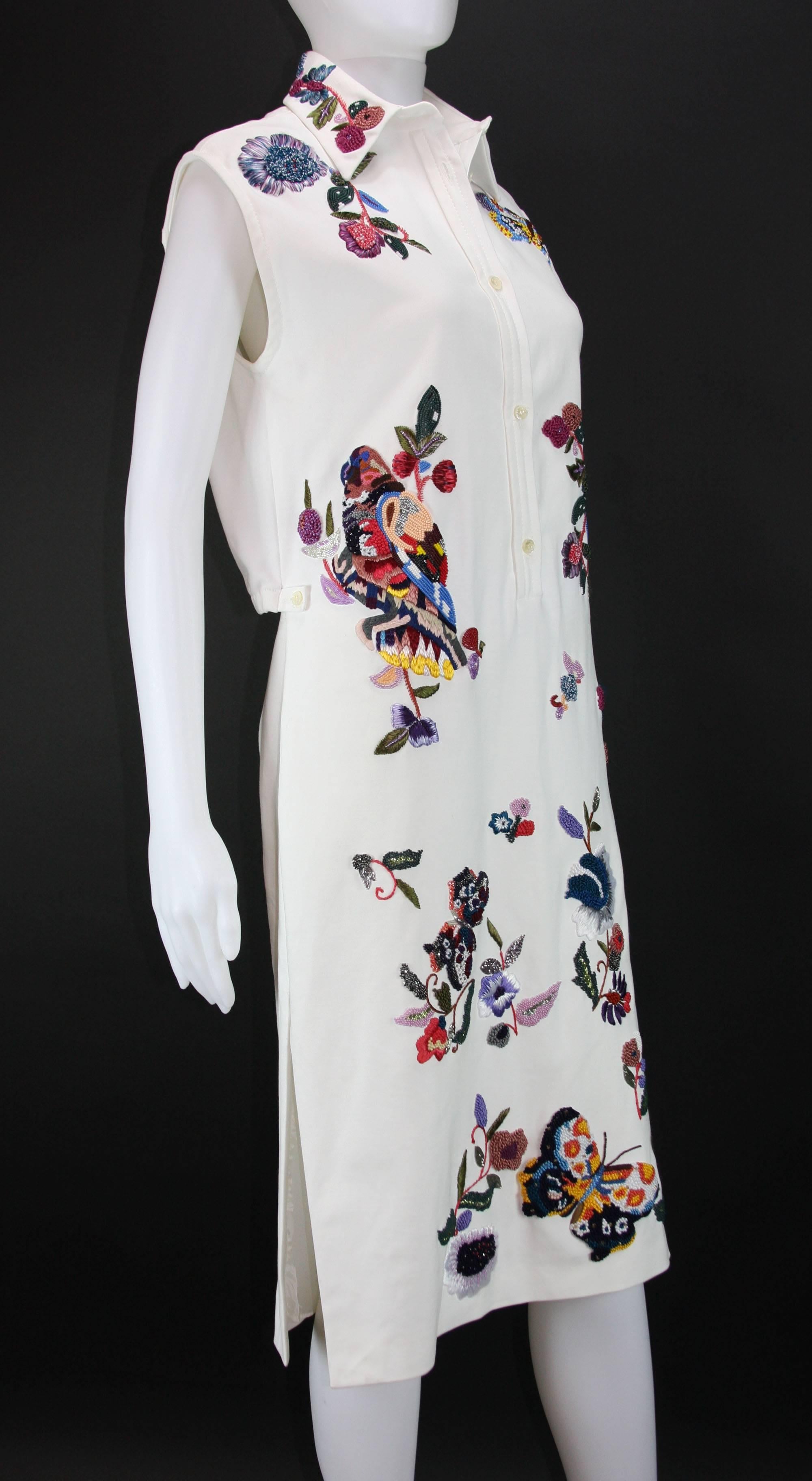 Gray New ETRO Runway Exquisitely Hand Beaded & Embroidered White Dress w/Belt 40  6/8