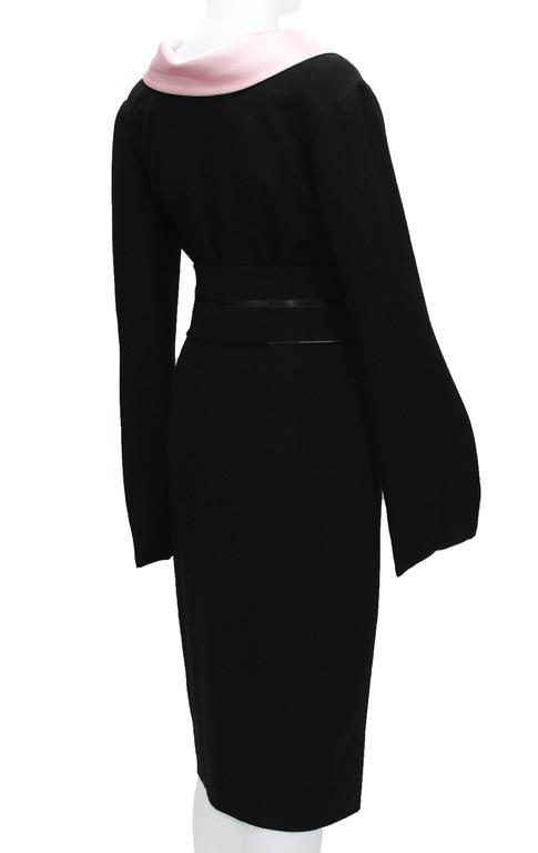 Balmain 80's Classic Black Wool Silk Unique Sleeves Dress w / Belt Fr ...