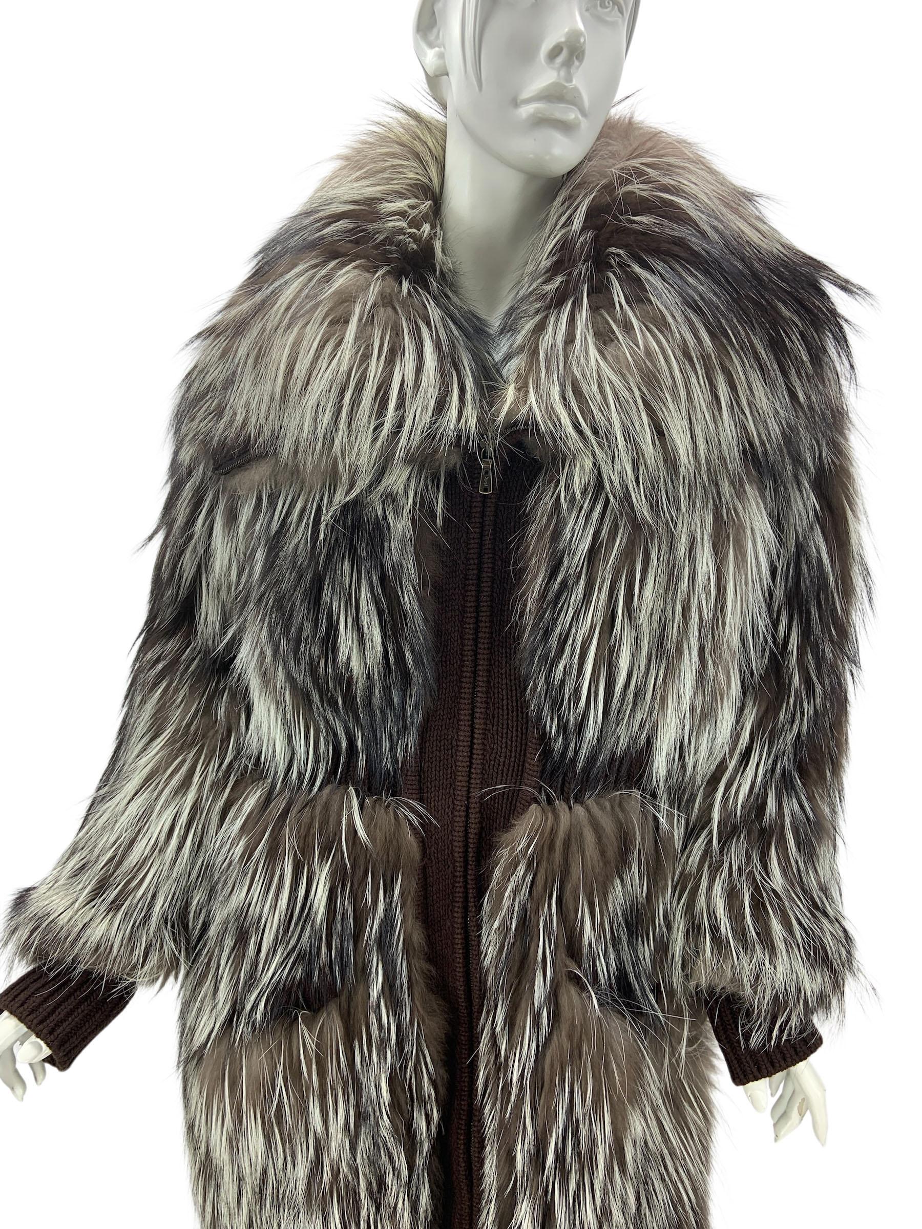 Donna Yves Saint Laurent Cappotto oversize in pelliccia di volpe e lana e cashmere Fr. 44 in vendita
