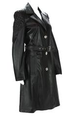 New Versace $7725 Quilted Black Soft Leather Women's Trench Coat with Belt It 46
