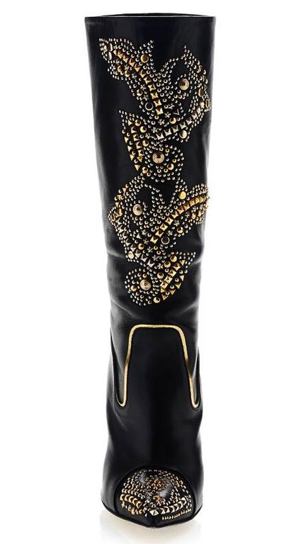 New VERSACE Gold Studded Stiletto Heel Black Boots It 41 - US 11 at 1stDibs