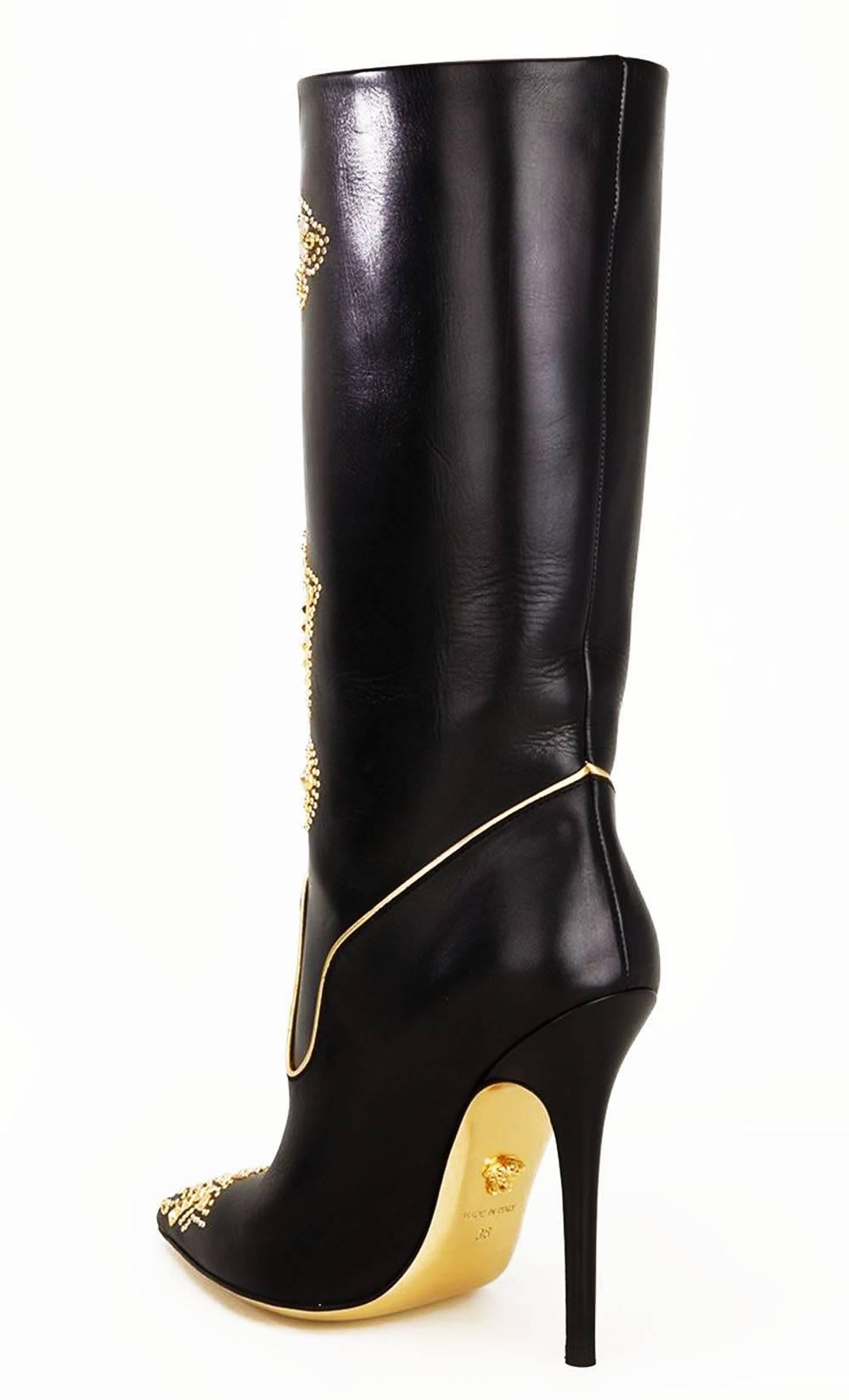 New VERSACE Gold Studded Stiletto Heel Black Boots It 41 - US 11 1