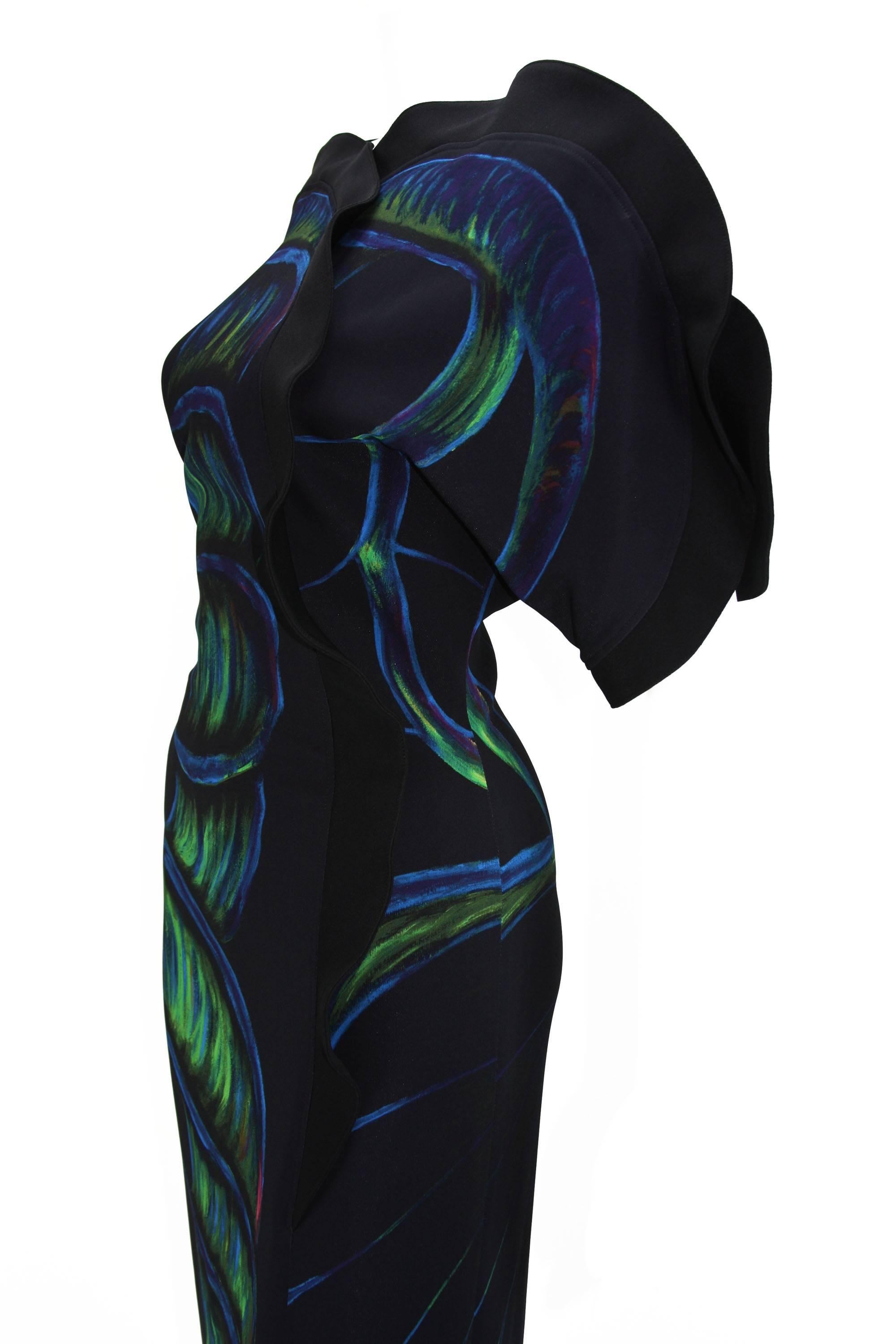 New ETRO Runway Collection Oversize Butterfly Print Stretch Black Gown 40 - 4 In New Condition For Sale In Montgomery, TX