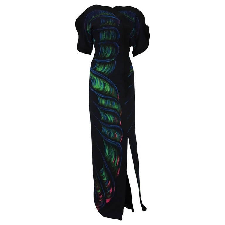 New ETRO Runway Collection Oversize Butterfly Print Stretch Black Gown 40 - 4 For Sale