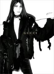 TOM FORD for GUCCI BLACK WOOL SWEATER CARDIGAN w/RIBBONS and FOX FUR size M